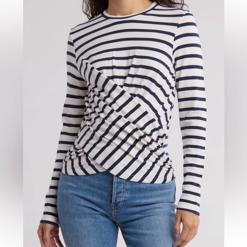 Joe’s Jean Navy White Asymmetrical Cross Front Top Sweater SZ M NWT